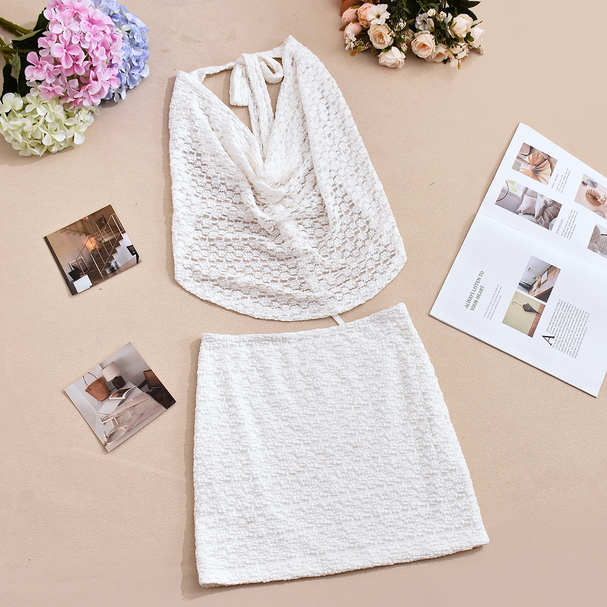 Floral Halter Two-Piece Skirt Set Nazada