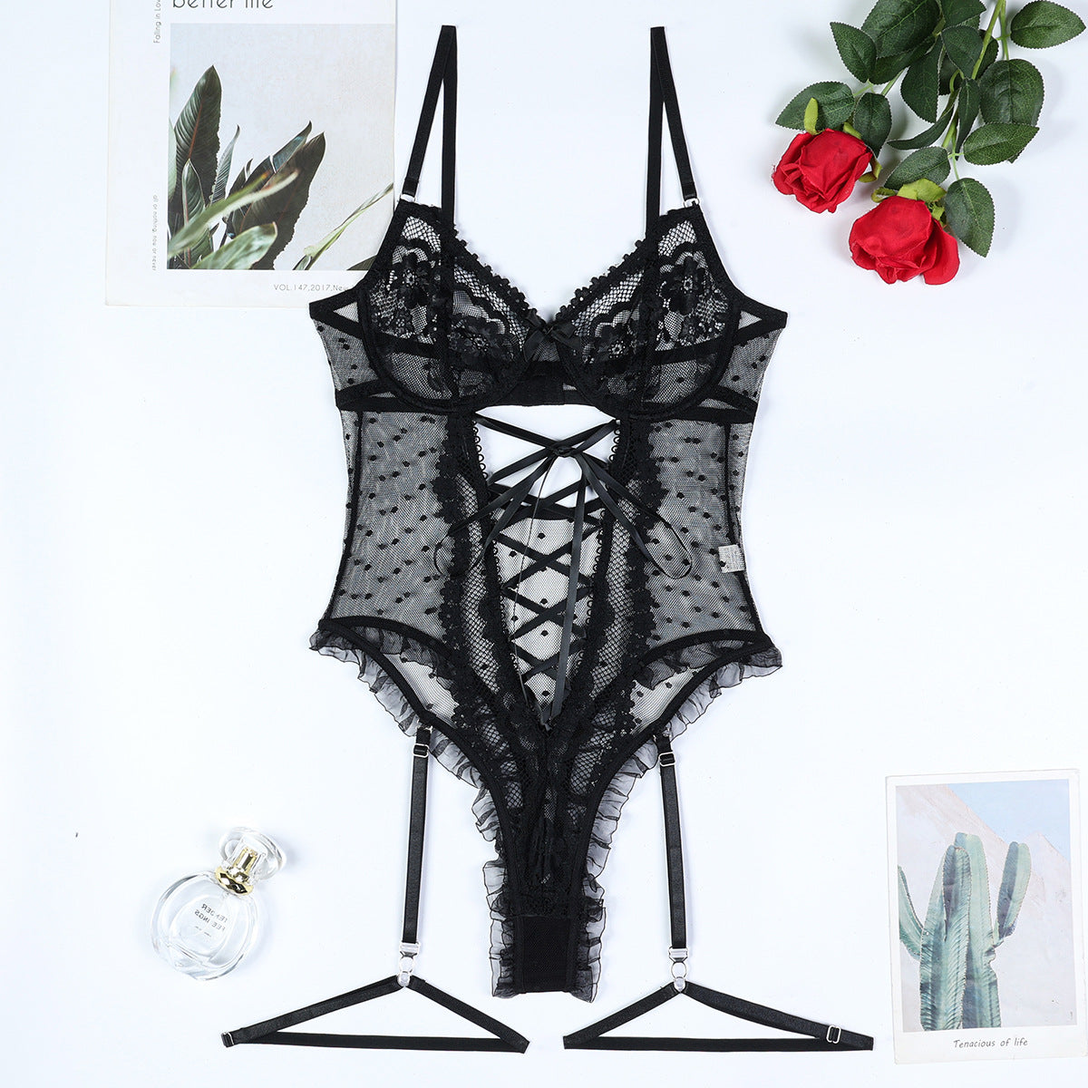 Lace Cutout Cross-Strap Jumpsuit MORESEE