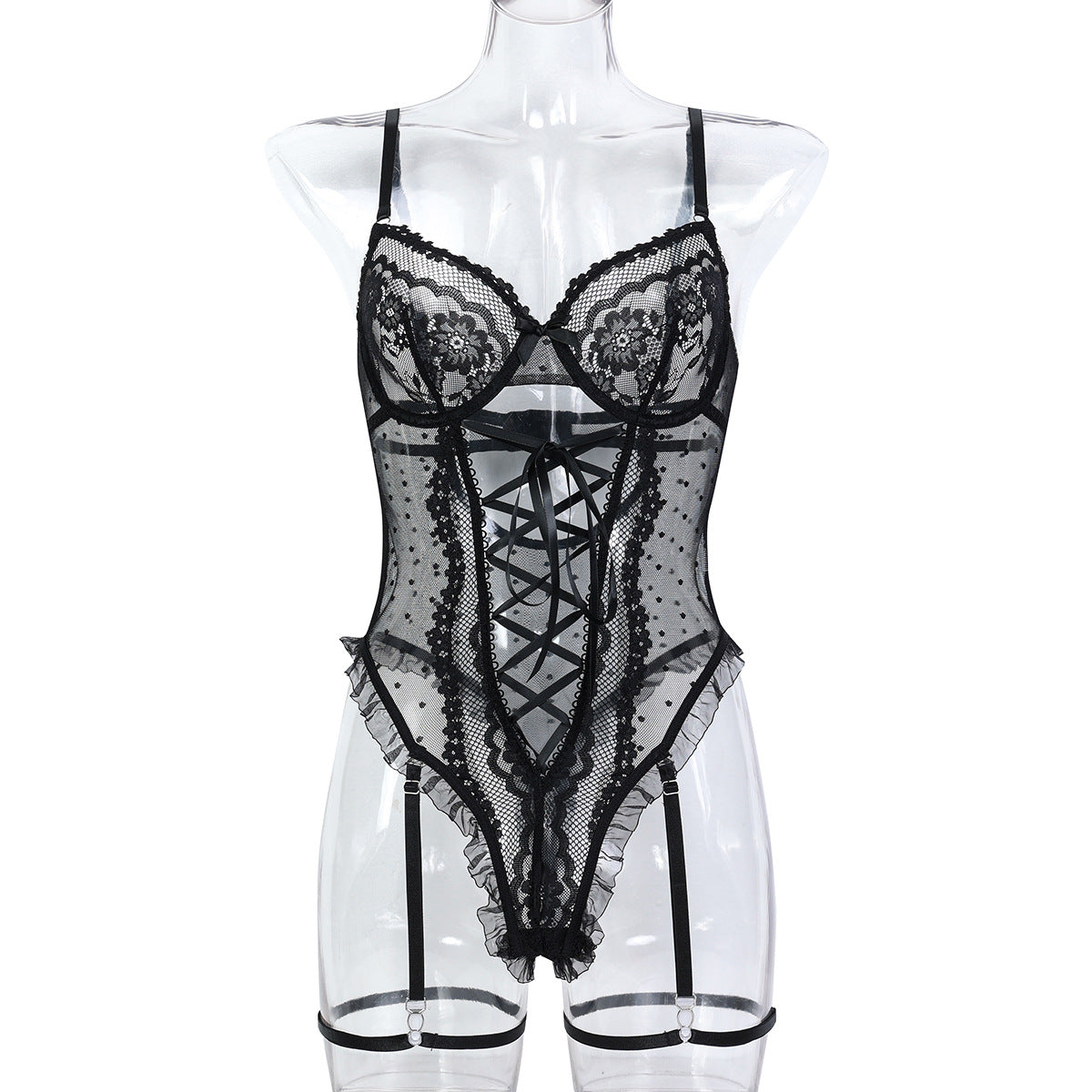 Lace Cutout Cross-Strap Jumpsuit MORESEE